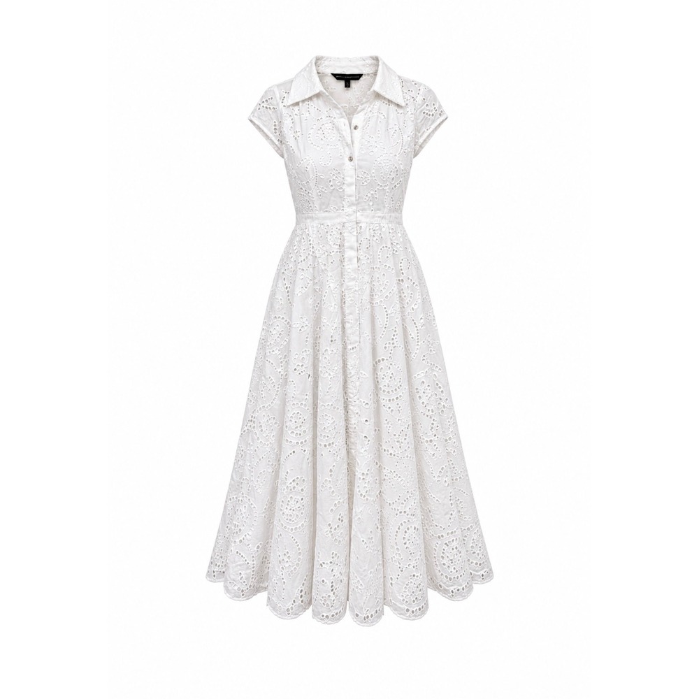 WHBM Eyelet Shirtdress Women 4 White NWT Floral Midi 570323275
